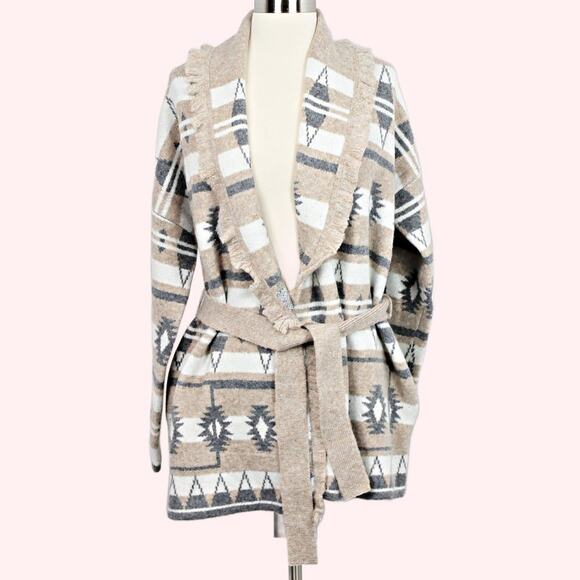 Tahari Women's Belted Cardigan Knit Sweater Tribal Aztec Southwestern Size M - Picture 3 of 14